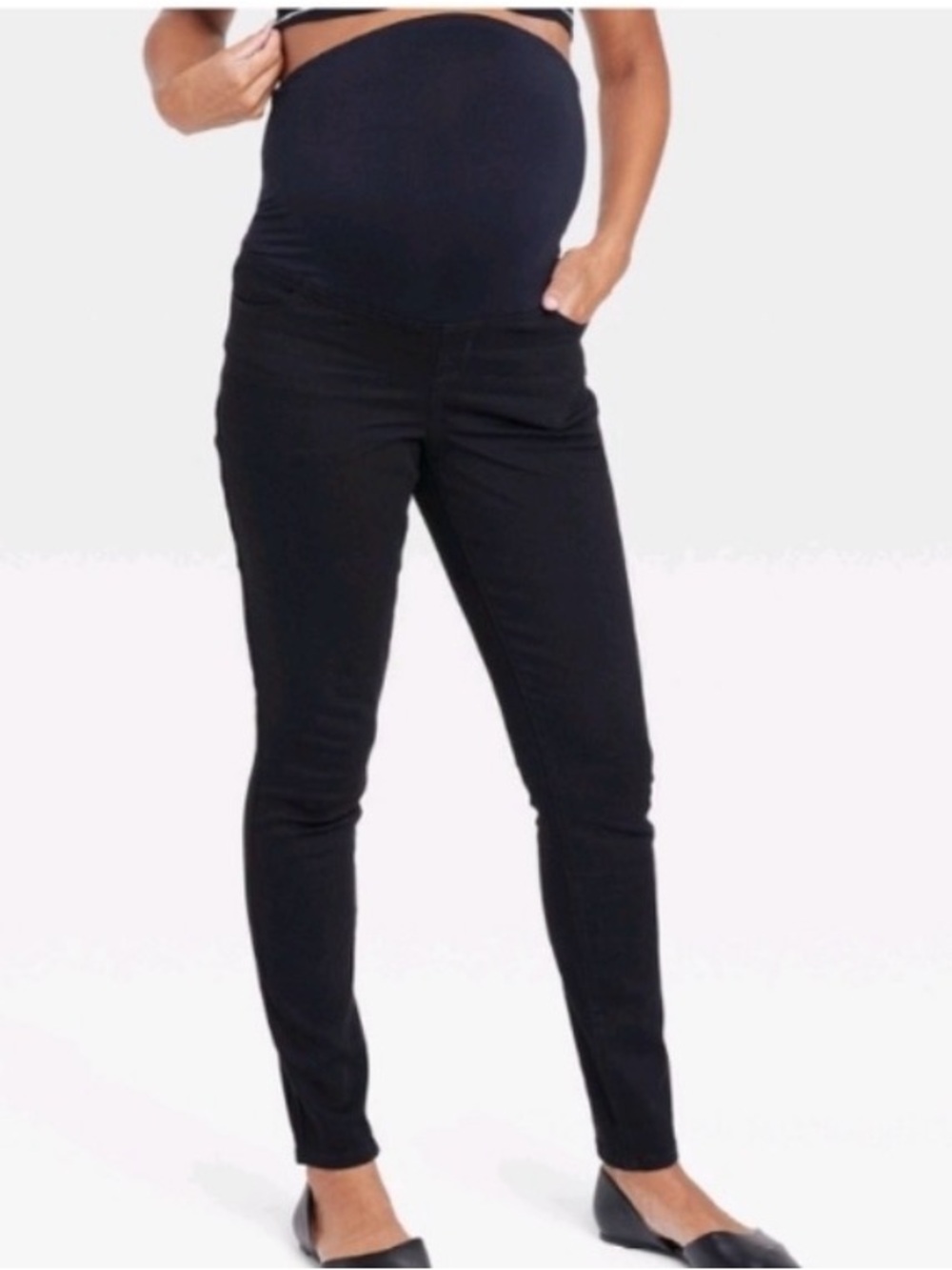 NWT Isabel by Ingrid & Isabel Black Maternity Skinny Jeans with Full Belly Panel